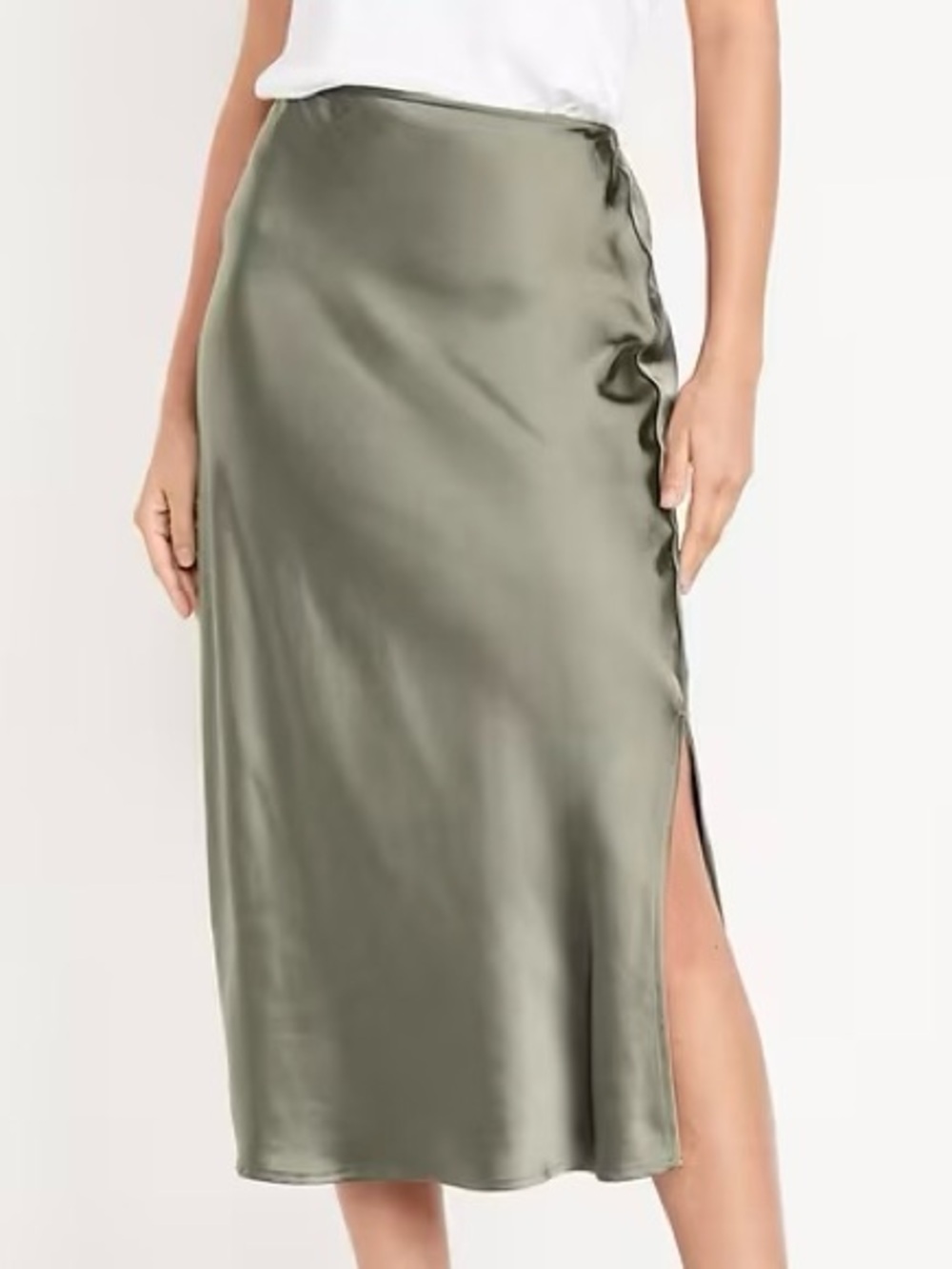 Old Navy Olive Satin Midi Skirt